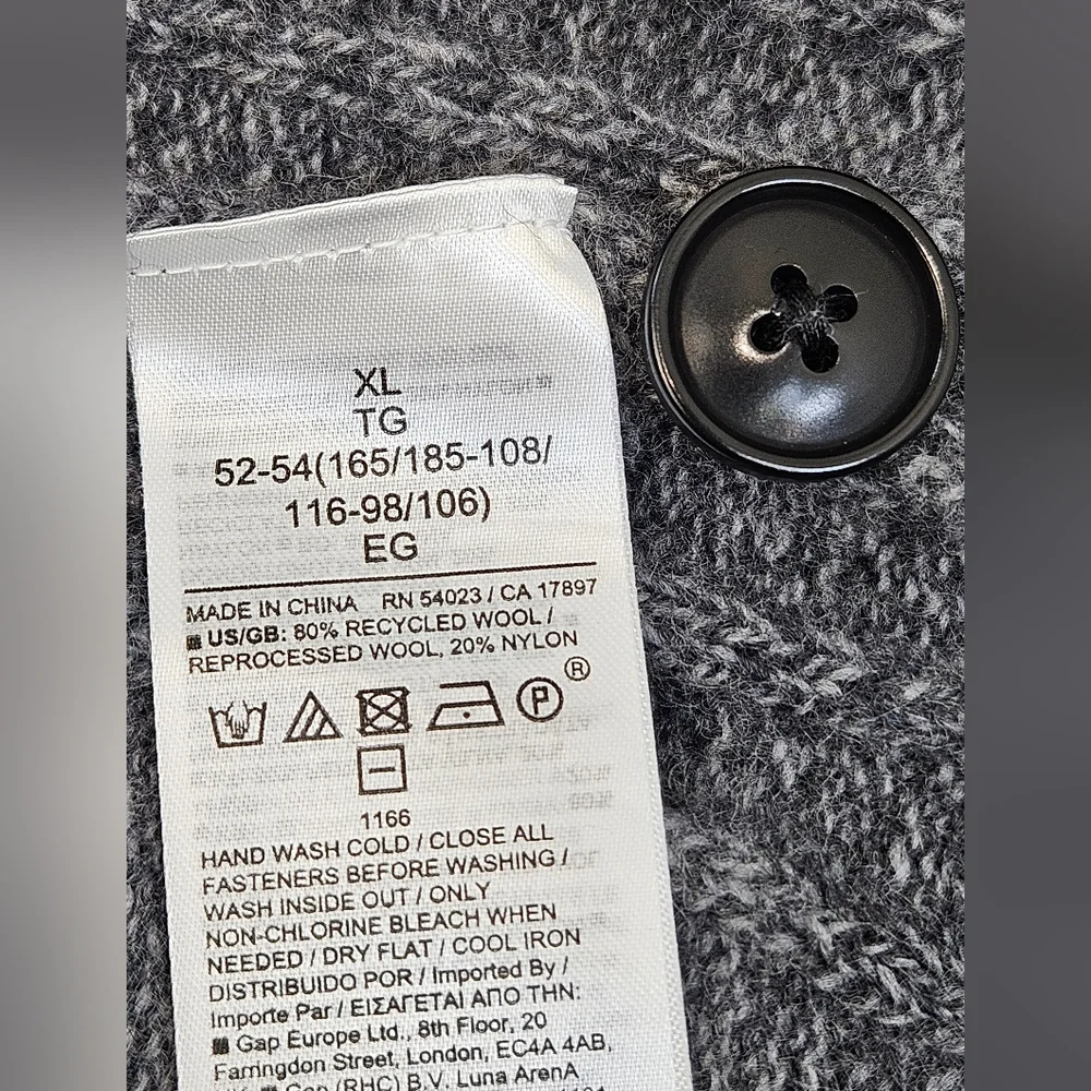 Banana Republic Mens XL Recycled Wool Blend Mock Neck Button Sweater Gray Marl